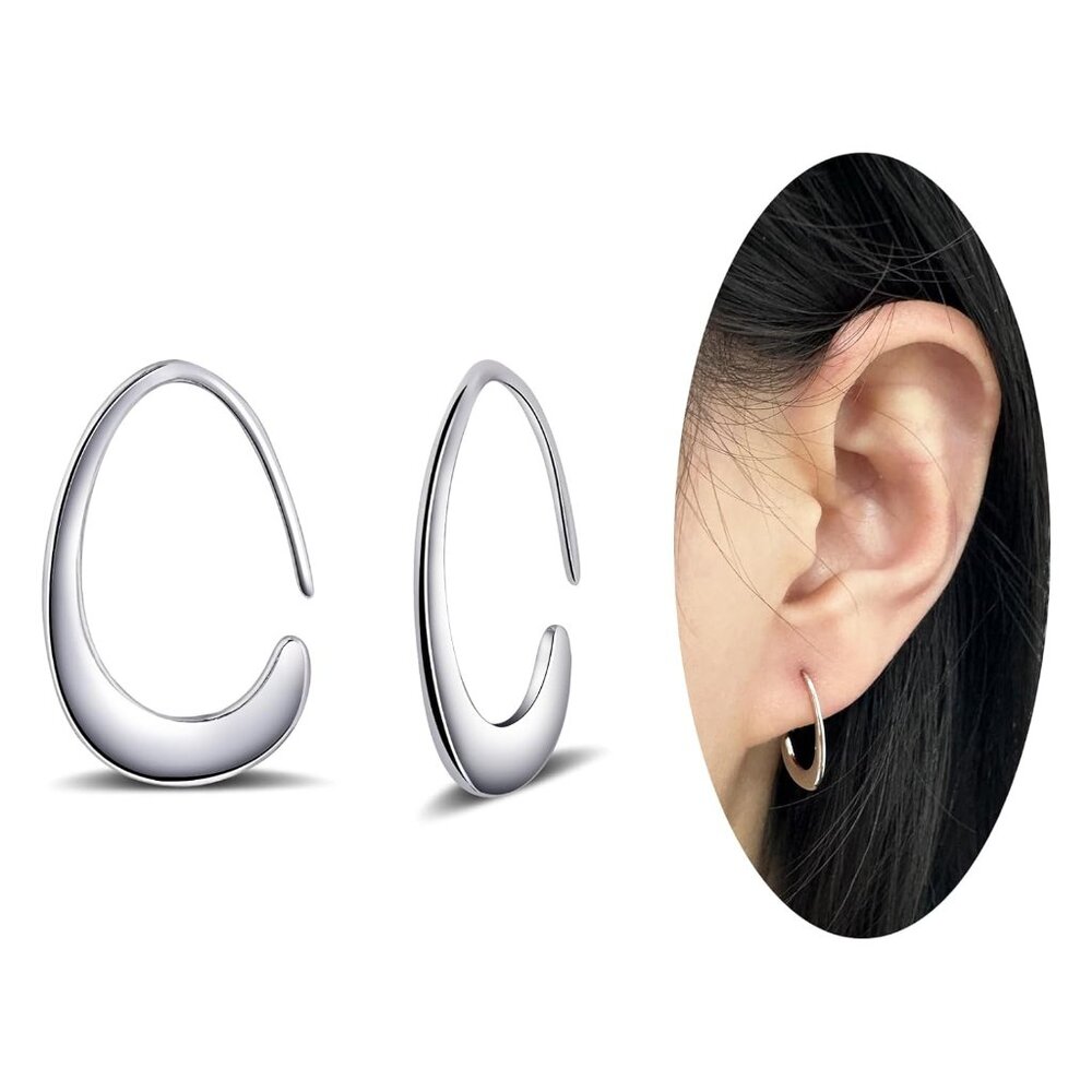 Tiny Pull Through Earrings Small Teardrop Hoop Earrings 925 Sterling Silver